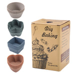 24 Pack Reusable Silicone Cupcake Moulds, Round Square and Heart Baking Cups for Muffins, Cakes and Desserts, Assorted Colours