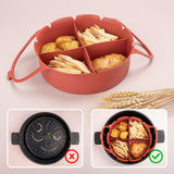 Airfryer Accessories – Airfryer Baking Tray – Silicone Airfryer Basket Liner with Four-Compartment Divider – Oven Safe Grilling Mats – Silicone Airfryer Bowl for Baking & Cooking – Gray – 1 Piece - Side View