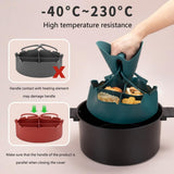 Airfryer Accessories – Airfryer Baking Tray – Silicone Airfryer Basket Liner with Four-Compartment Divider – Oven Safe Grilling Mats – Silicone Airfryer Bowl for Baking & Cooking – Gray – 1 Piece - Top-Down View