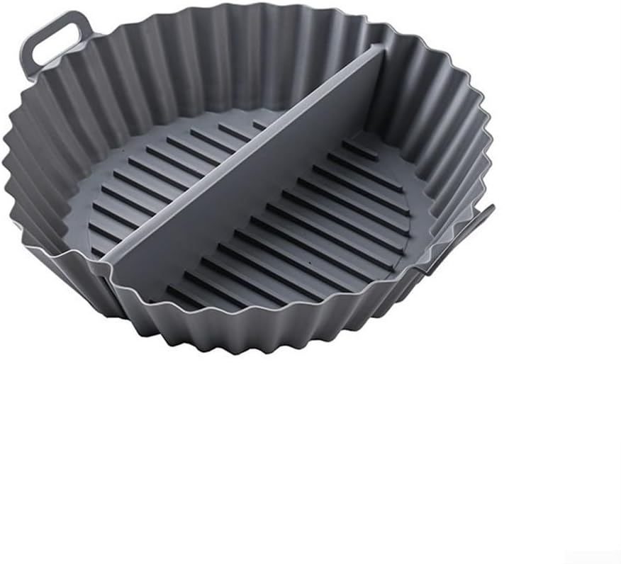 2 Pack Divided Silicone Air Fryer Liners, Non-Stick Reusable Baking Baskets for Oven and Air Fryer, Grey, 20 x 20 x 4.5 cm