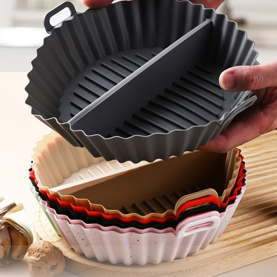2 Pack Divided Silicone Air Fryer Liners, Non-Stick Reusable Baking Baskets for Oven and Air Fryer, Grey, 20 x 20 x 4.5 cm