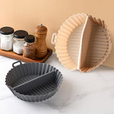 2 Pack Divided Silicone Air Fryer Liners, Non-Stick Reusable Baking Baskets for Oven and Air Fryer, Off White and Grey, 20 x 20 x 4.5 cm