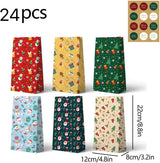 Paper Gift Bags – Christmas Gift Bags – 24 Count Christmas Gift Bags – Kraft Paper Christmas Bags with Festive Designs – Perfect for Small Presents, Sweets & Party Favors – With Stickers for Easy Sealing - Front View