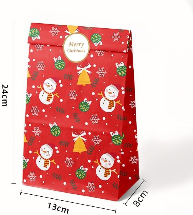 Paper Gift Bags – Christmas Gift Bags – 24 Count Christmas Gift Bags – Kraft Paper Christmas Bags with Festive Designs – Perfect for Small Presents, Sweets & Party Favors – With Stickers for Easy Sealing