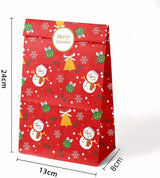 Paper Gift Bags – Christmas Gift Bags – 24 Count Christmas Gift Bags – Kraft Paper Christmas Bags with Festive Designs – Perfect for Small Presents, Sweets & Party Favors – With Stickers for Easy Sealing - Side View