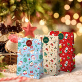 Paper Gift Bags – Christmas Gift Bags – 24 Count Christmas Gift Bags – Kraft Paper Christmas Bags with Festive Designs – Perfect for Small Presents, Sweets & Party Favors – With Stickers for Easy Sealing - Top-Down View