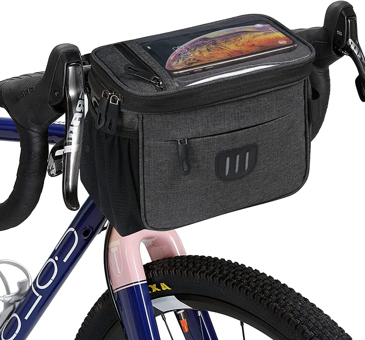 Waterproof Bicycle Frame Bag with Touchscreen Phone Holder, Large Capacity Top Tube Storage Pouch for Road and MTB Bikes, Black