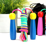 Adjustable Children's Skipping Rope (2 Pieces) - with Wooden Handle and Cotton Rope - 285 cm - For Boys & Girls - Fitness & Games - Front View