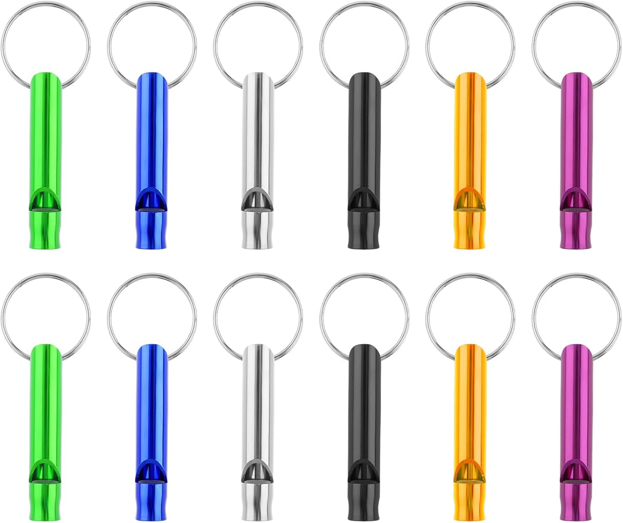 12 Pack Metal Referee Whistles with Keyrings, Loud Signal Whistles for Sports, School, Coaching, Events and Outdoor Use, Assorted Colours