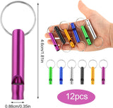 12 Pack Metal Referee Whistles with Keyrings, Loud Signal Whistles for Sports, School, Coaching, Events and Outdoor Use, Assorted Colours - Front View