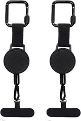 Anti-theft Phone Cord - Set of 2 - Retractable - With Belt Clip - Safety Cord for Smartphone - Black