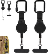 Anti-theft Phone Cord - Set of 2 - Retractable - With Belt Clip - Safety Cord for Smartphone - Black - Side View