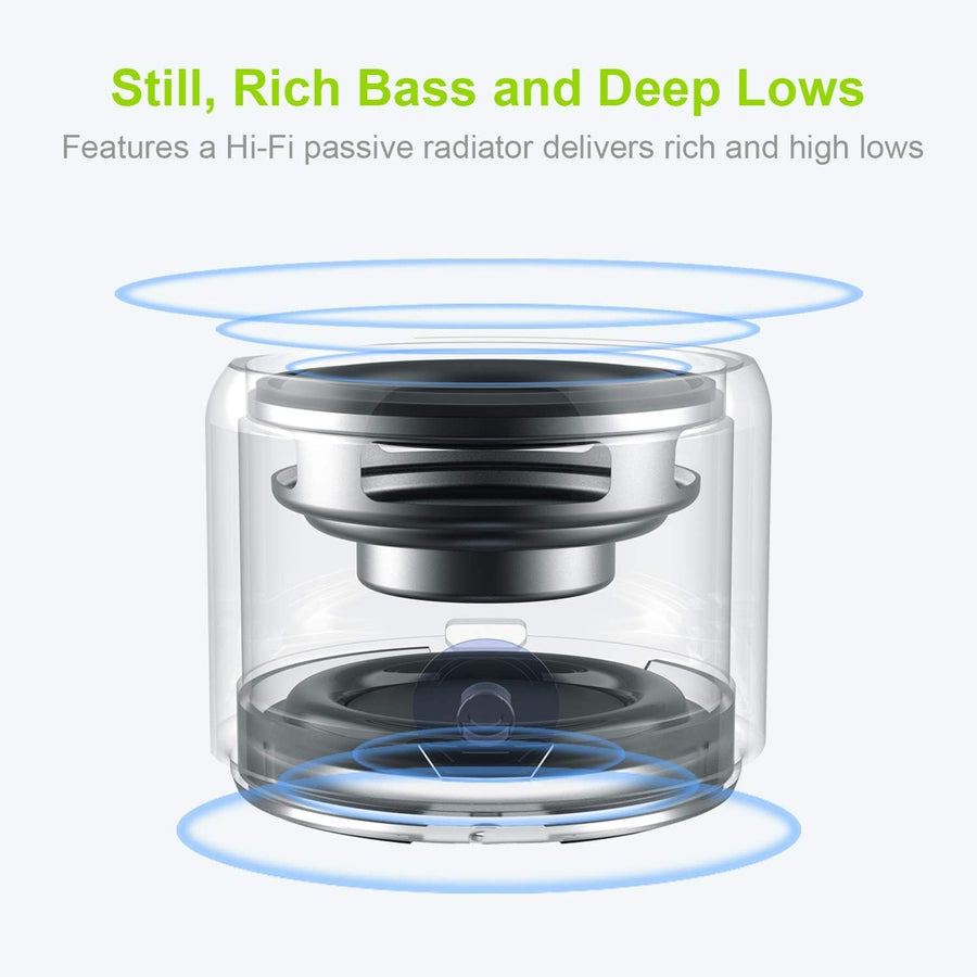 Mini Bluetooth Speaker (Black) | Portable & Pocket-Sized | Powerful Bass with Passive Radiator | 12-Hour Battery Life | Ideal for Outdoors