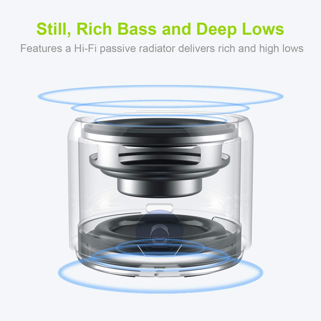 Mini Bluetooth Speaker (Silver) | Portable & Pocket-Sized | Powerful Bass with Passive Radiator | 12-Hour Battery Life | Ideal for Outdoors