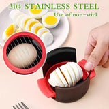 3-in-1 Egg Slicer with Egg Separator and Stainless Steel Cutting Wires, Compact Kitchen Tool for Eggs and Soft Fruit, Red, Yellow, Blue - Front View