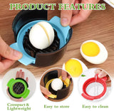 3-in-1 Egg Slicer with Egg Separator and Stainless Steel Cutting Wires, Compact Kitchen Tool for Eggs and Soft Fruit, Red, Yellow, Blue