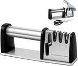 4-in-1 Knife Sharpener - With Scissor Sharpener - 3-Step Pull-Through Sharpener for Kitchen Knives - Anti-Slip & Ergonomic - Stainless Steel - Knife Sharpener