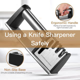 4-in-1 Knife Sharpener - With Scissor Sharpener - 3-Step Pull-Through Sharpener for Kitchen Knives - Anti-Slip & Ergonomic - Stainless Steel - Knife Sharpener - Top-Down View