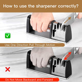 4-in-1 Knife Sharpener - With Scissor Sharpener - 3-Step Pull-Through Sharpener for Kitchen Knives - Anti-Slip & Ergonomic - Stainless Steel - Knife Sharpener - 45-Degree Angle