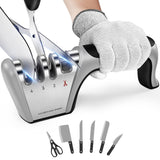 4-in-1 Knife Sharpener - Professional with Scissor Sharpener - 4-Position Pull-Through Sharpener for Kitchen Knives
