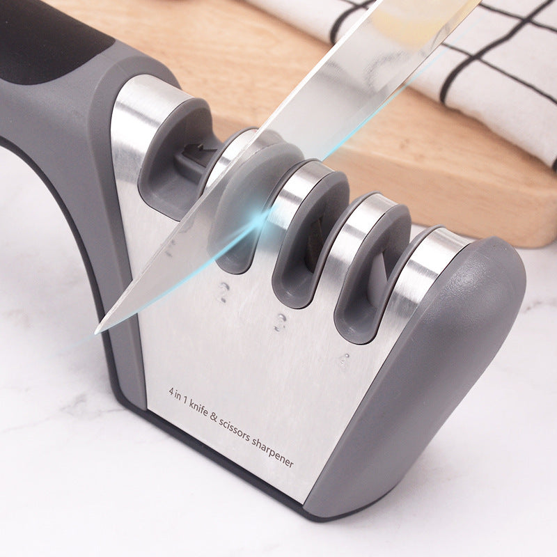 4-in-1 Knife Sharpener - Professional with Scissor Sharpener - 4-Position Pull-Through Sharpener for Kitchen Knives