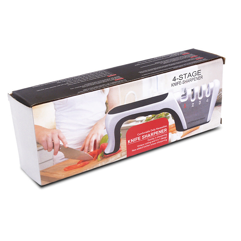 4-in-1 Knife Sharpener - Professional with Scissor Sharpener - 4-Position Pull-Through Sharpener for Kitchen Knives