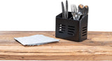 Stainless Steel Cutlery Basket Black - 430 Stainless Steel - Cutlery Holder & Drainer - With Bottom Holes - Square - 16 x 13.5 cm - Side View