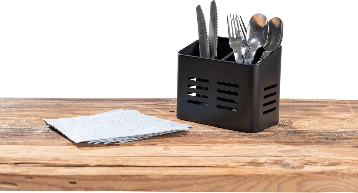 Set of 2 Cutlery Holders - Black & Silver - 430 Stainless Steel Cutlery Basket - Countertop Drainer - Modern & Rustproof