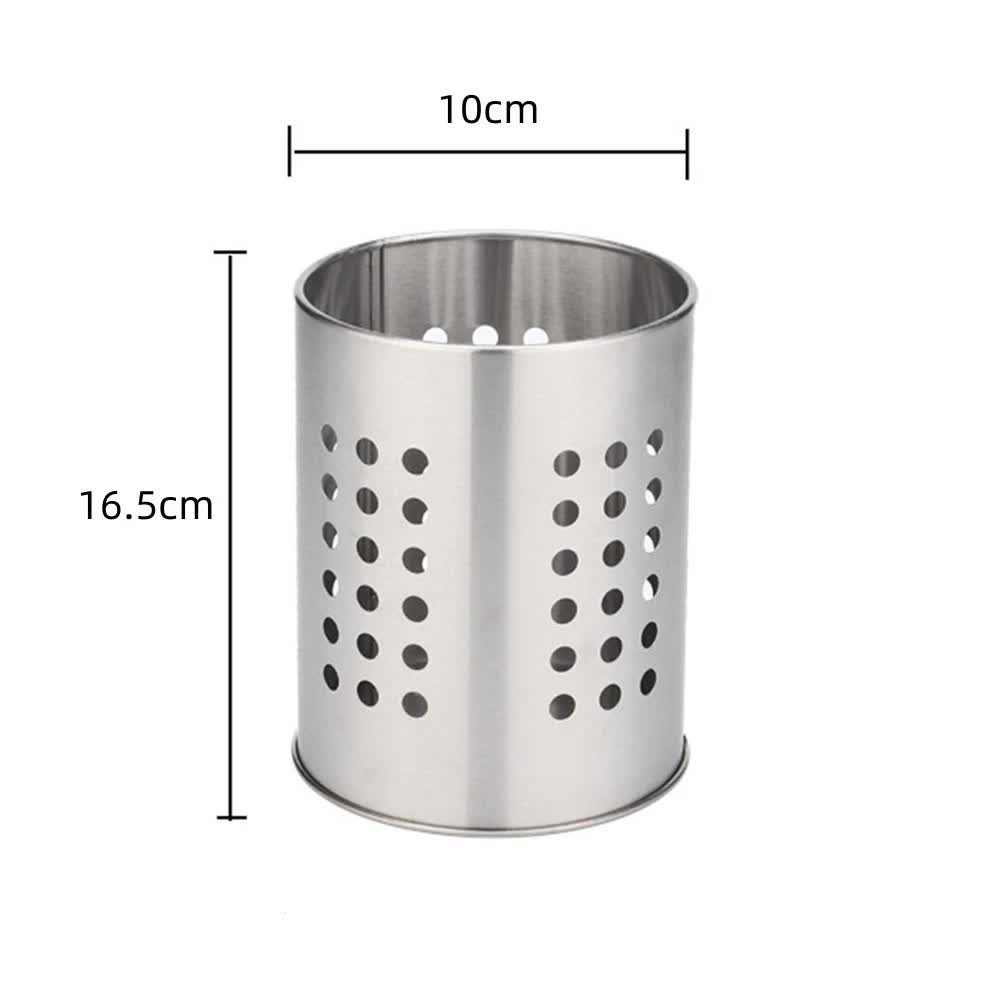 Round Stainless Steel Kitchen Utensil Holder, Perforated Countertop Caddy for Spatulas and Cutlery, Silver, 10 x 16.5 cm