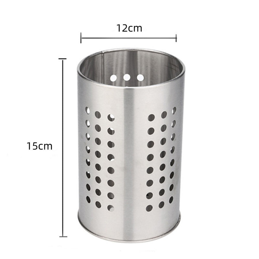 Large Stainless Steel Kitchen Utensil Holder, Perforated Countertop Caddy for Spatulas and Cutlery, Silver, 12 x 15 cm