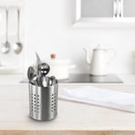 Large Stainless Steel Kitchen Utensil Holder, Perforated Countertop Caddy for Spatulas and Cutlery, Silver, 12 x 15 cm