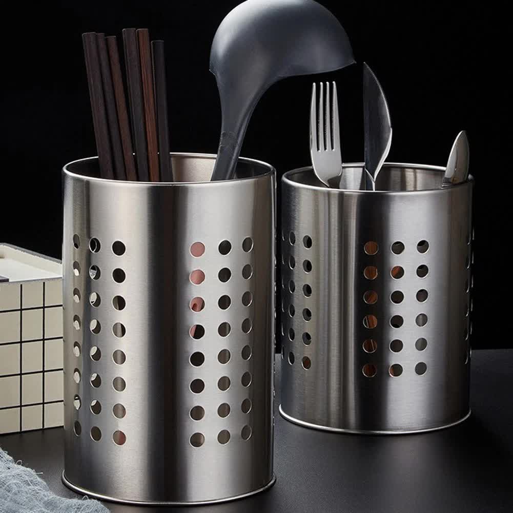 Extra Large Stainless Steel Kitchen Utensil Holder, Perforated Countertop Caddy for Spatulas and Cutlery, Silver, 12 x 18 cm