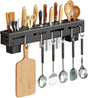Stainless Steel Kitchen Rack No Drilling - Kitchen Rail with 6 Hooks - Self-Adhesive Hanging System - Kitchen Utensil Holder - Black