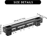Stainless Steel Kitchen Rack No Drilling - Kitchen Rail with 6 Hooks - Self-Adhesive Hanging System - Kitchen Utensil Holder - Black - Front View