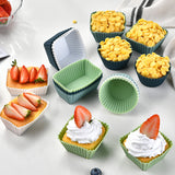 Silicone Muffin Mold Set - 24 Pieces - Reusable Cupcake Molds - Round, Square & Rectangular - Blue & White - Front View