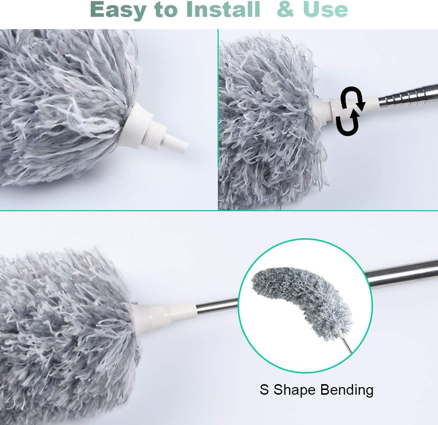 Telescopic Microfiber Feather Duster with Extendable Handle, Flexible High Reach Dusting Brush for Ceilings, Fans and Corners, 280 cm