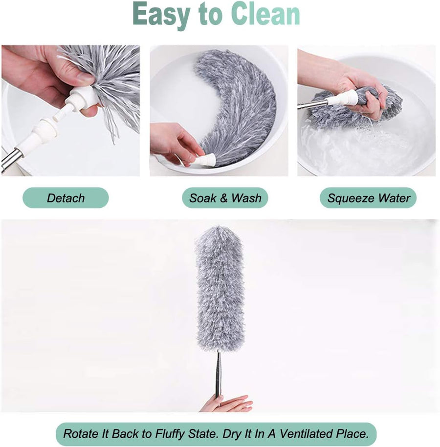 Telescopic Microfiber Feather Duster with Extendable Handle, Flexible High Reach Dusting Brush for Ceilings, Fans and Corners, 280 cm
