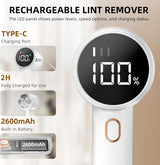 Electric Lint Remover - Rechargeable Lint Shaver - With LED Display - 3 Speeds - Sweater Depiller - White