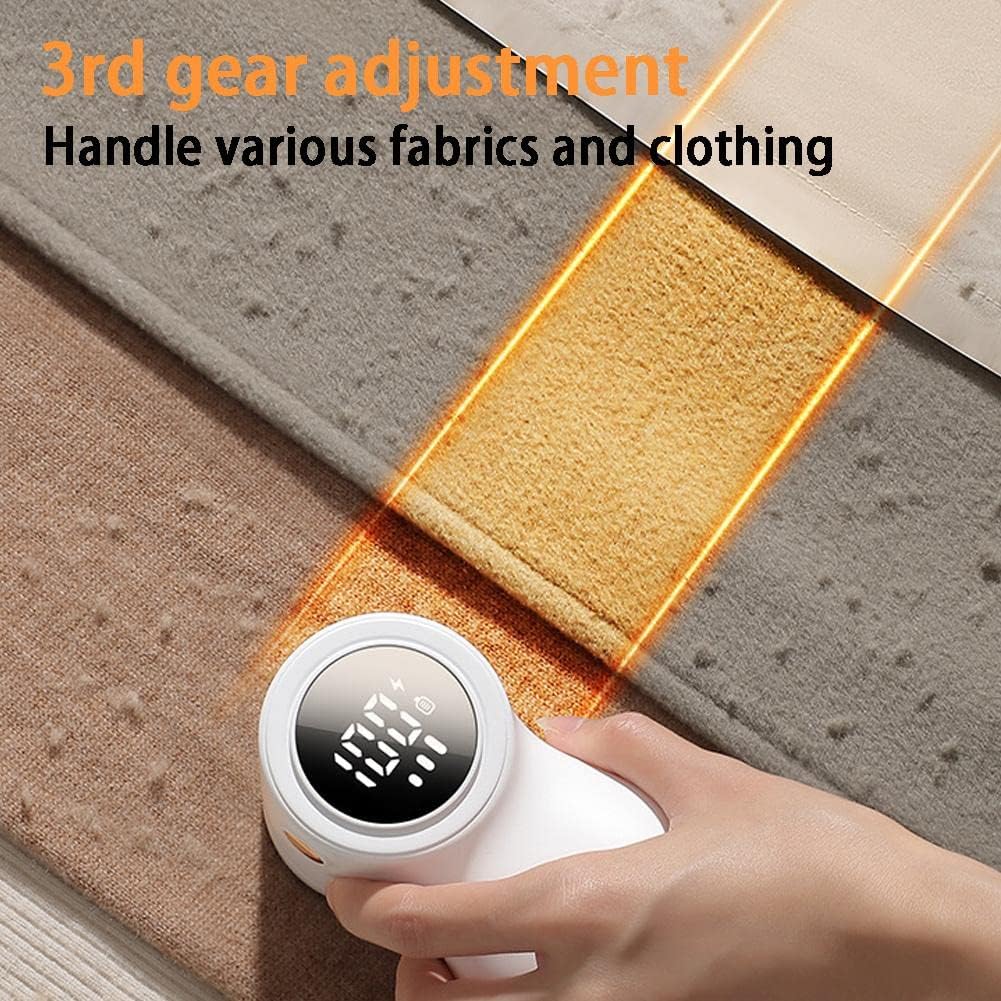 Electric Lint Remover - Rechargeable Lint Shaver - 3 Speeds & Digital Display - Includes 2 Original Blades - White