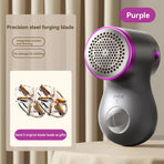 Electric Lint Remover - Rechargeable Lint Shaver - 3 Speeds & Digital Display - Includes 2 Original Blades - Purple