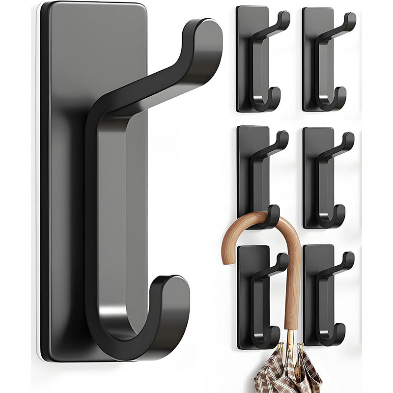 6 Pack Self-Adhesive Towel Hooks, No-Drill Wall Hooks for Towels, Robes and Bags in Bathroom, Kitchen and Entryway, Black