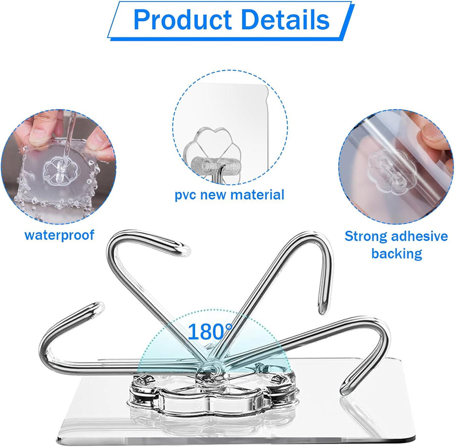 30 Pack Transparent Self-Adhesive Wall Hooks, No-Drill Towel and Utility Hooks for Bathroom, Kitchen and Bedroom