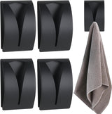 Black Towel Clip - Set of 4 - Stainless Steel - Self-Adhesive Tea Towel Holders - Wall Hooks for Kitchen