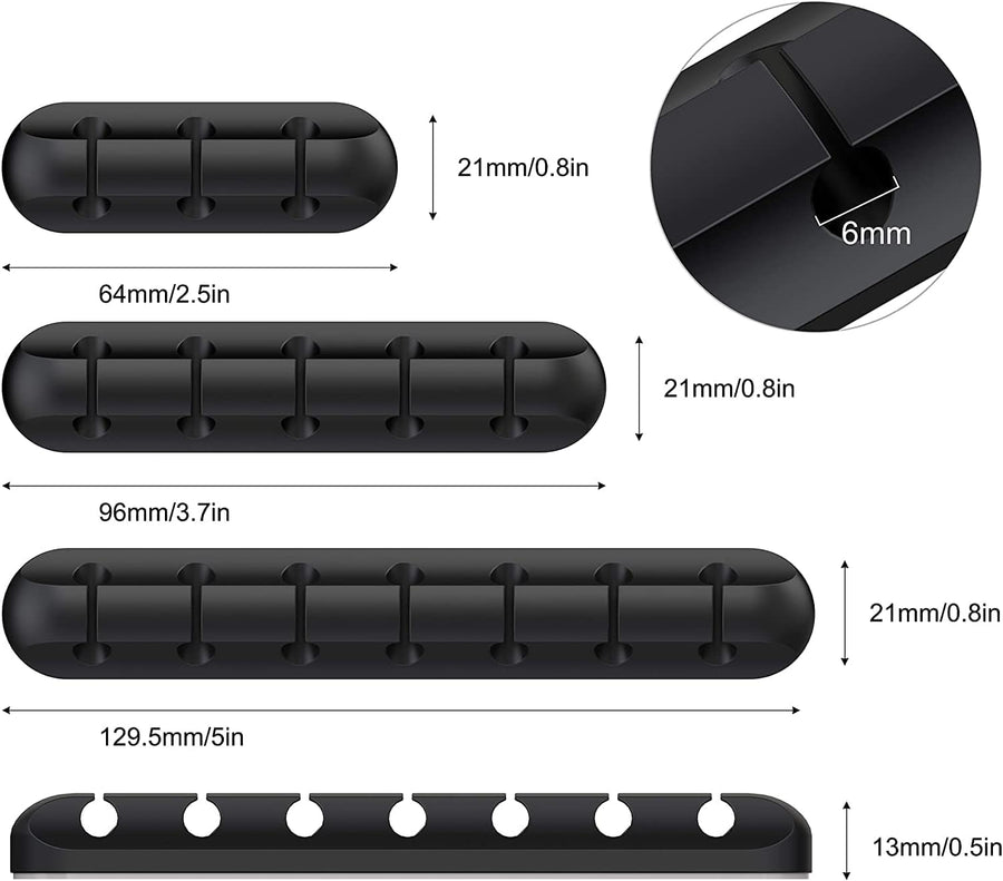 3 Pack Self-Adhesive Cable Clips, Desktop Cable Holders for USB Cords, Chargers and Earphones, Home Office and Bedside Use, Black