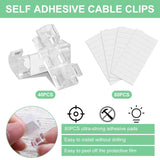 40 Pack Transparent Self-Adhesive Cable Clips, Cable Holders for Cords up to 7 mm on Desks, Walls and TV Units
