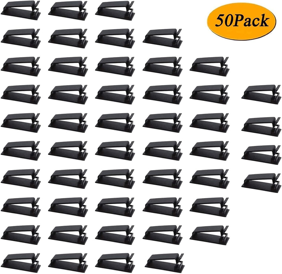 50 Pack Adjustable Self-Adhesive Cable Clips, Cable Management Clamps for Desks, TVs, Chargers and Power Cords, Black