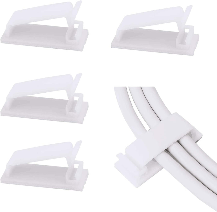 50 Pack Adjustable Self-Adhesive Cable Clips, Cable Management Clamps for Desks, TVs, Chargers and Power Cords, White