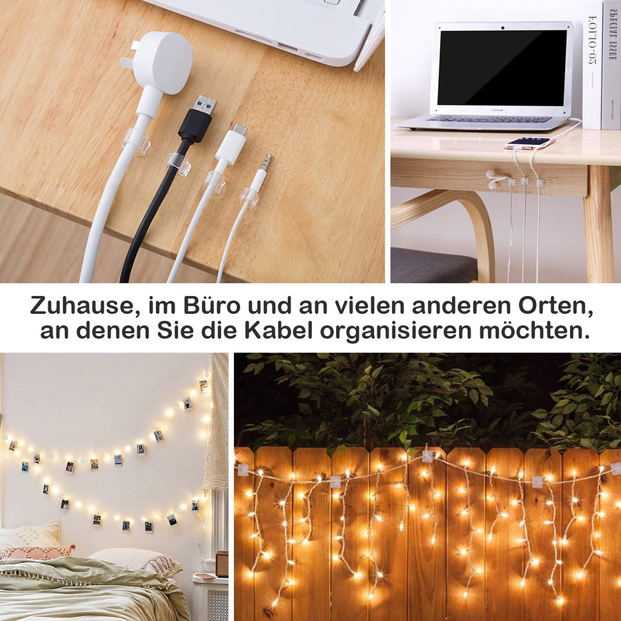 60 Pack Transparent Self-Adhesive Cable Clips, Cable Holders for String Lights, Chargers and Home Cable Management