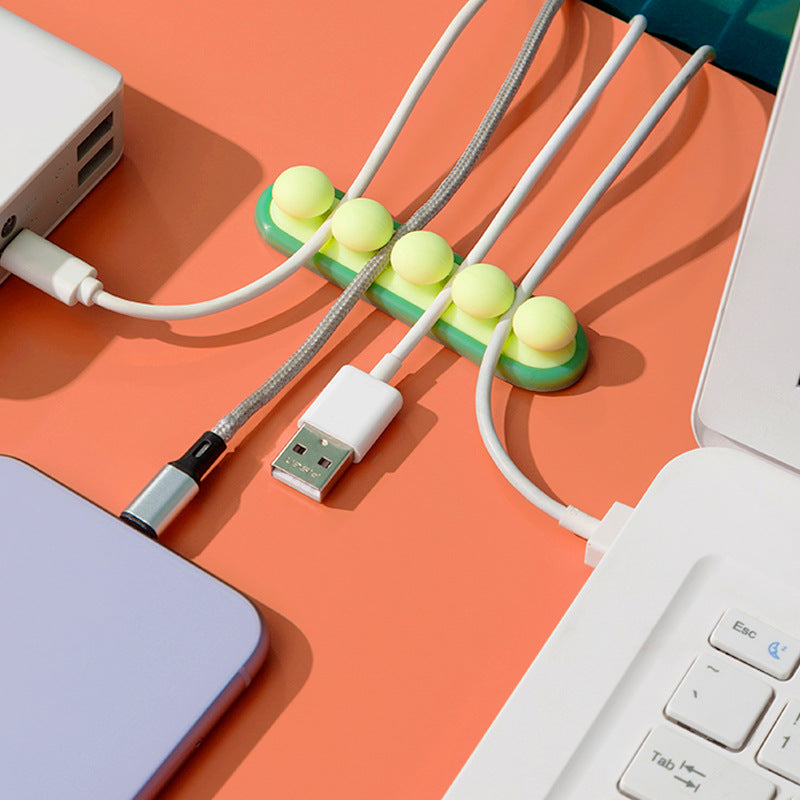 Self-Adhesive Pea Pod Cable Organiser, Flexible Silicone Cord Holder for USB Cables, Chargers and Earphones, Green