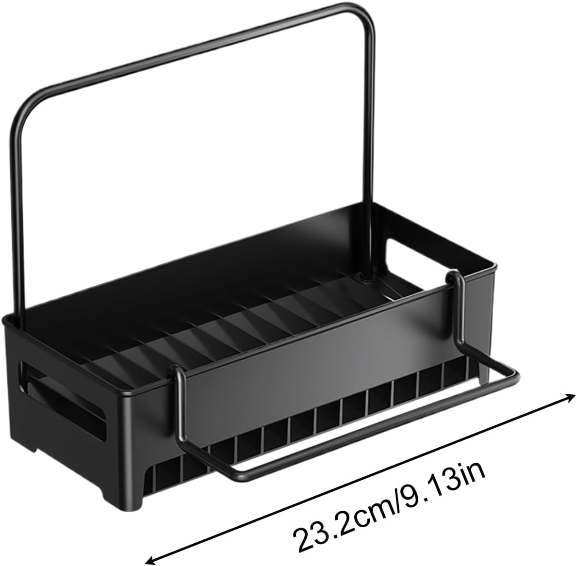 Kitchen Sink Organiser with Towel Rail, Countertop Sponge Holder and Draining Storage Rack for Brushes and Cloths, Black